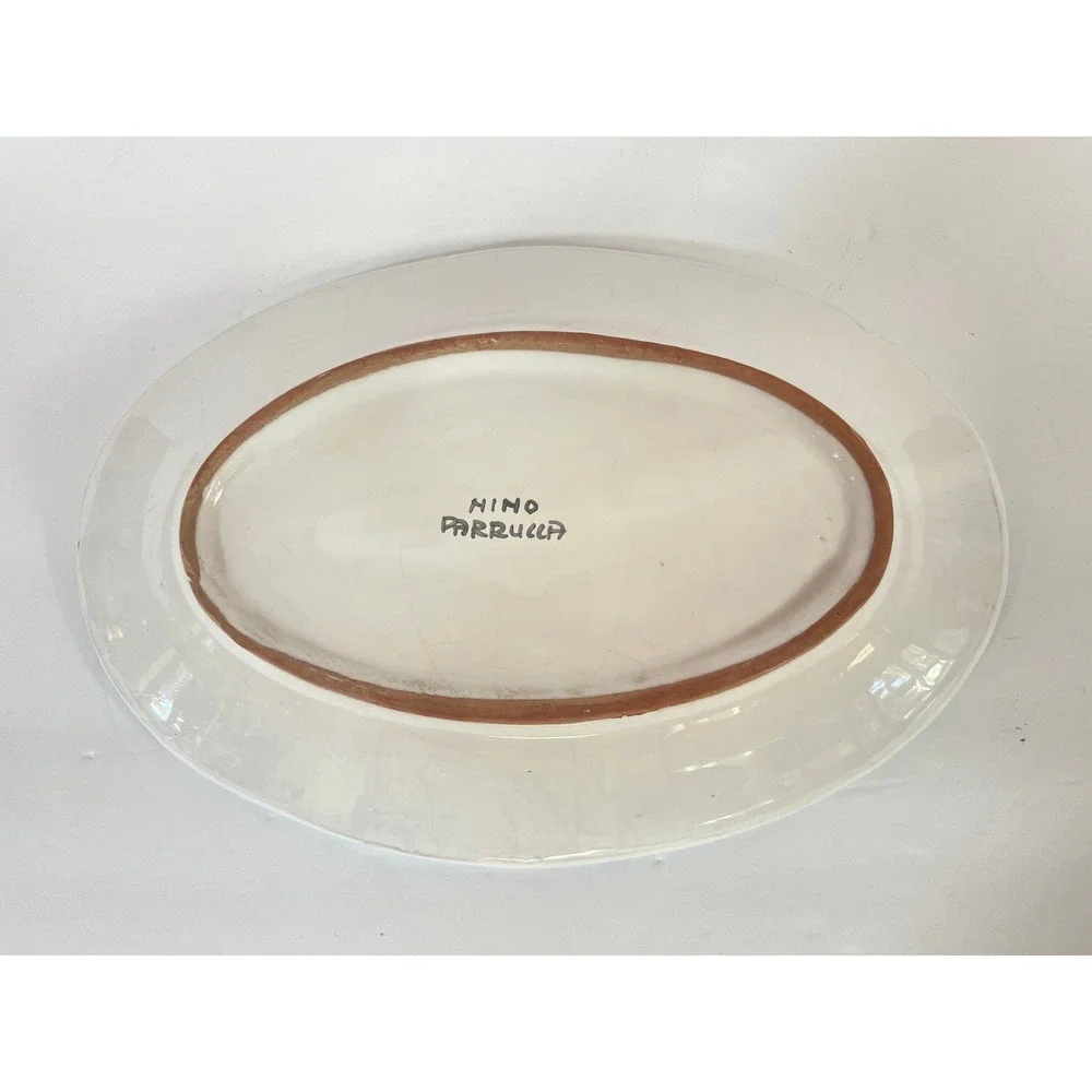Nino Parrucca Italy Hand Painted Ceramic Bird Oval Platter Majolica 11